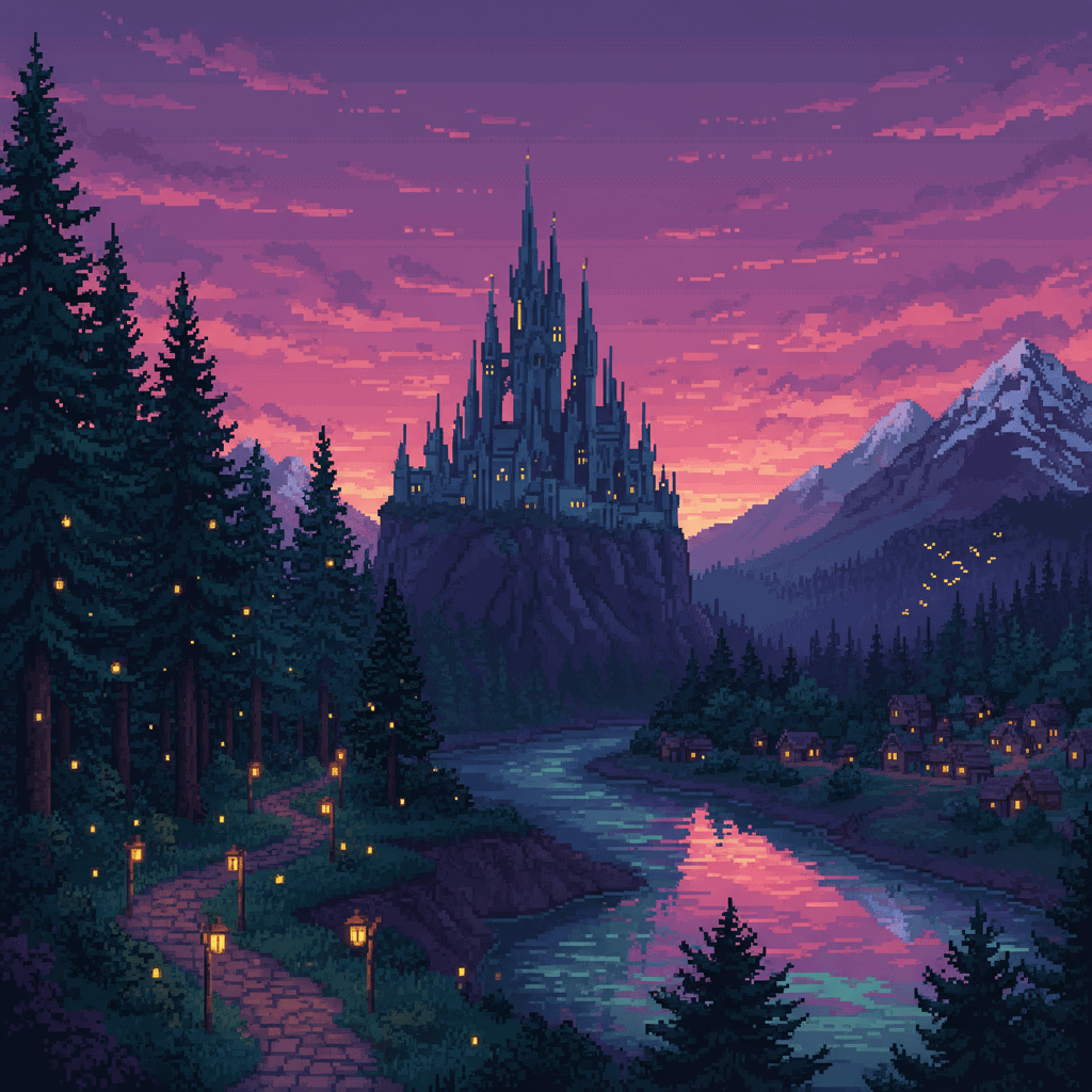 Pixel art fantasy landscape